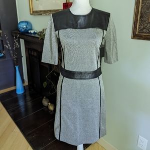 Theory Calvino Elmore Gray Knit Dress Lamb Leather Career Work Women's Size 8